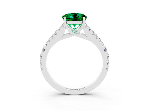 White gold Round Cut Emerald Split Shank Pavé Engagement Ring with Four-Prong Setting_15