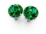 Silver 0.72 Carat Round Emerald Stud Earrings