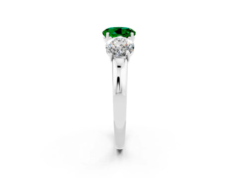 White gold Round Cut Emerald Three-Stone Ring with Four-Prong Setting and Classic Band_2