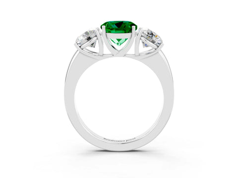 White gold Round Cut Emerald Three-Stone Ring with Four-Prong Setting and Classic Band_3