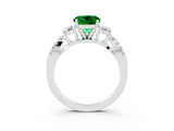 White gold Round Cut Emerald Three-Stone Ring with Pavé Split Shank and Four-Prong Setting_3