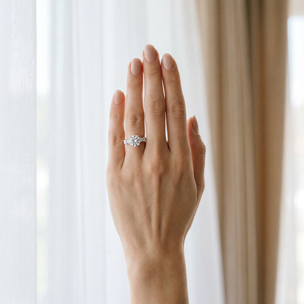 White gold Round Cut Five-Stone Prong Set Diamond Ring with Classic Band