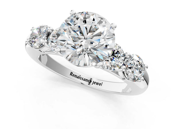 White gold Round Cut Five-Stone Prong Set Diamond Ring with Classic Band