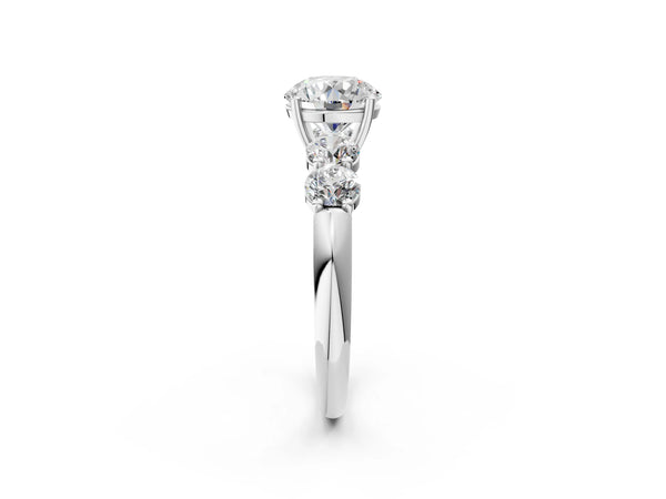 White gold Round Cut Five-Stone Prong Set Diamond Ring with Classic Band