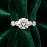 White gold Round Cut Five-Stone Prong Set Diamond Ring with Classic Band_15