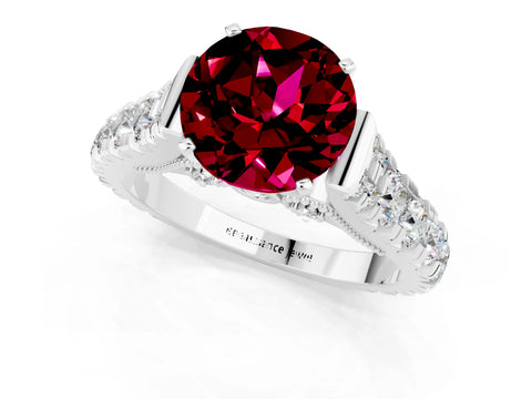 White gold Round Cut Garnet Classic Solitaire Ring with Pavé Band and Four-Prong Setting_1