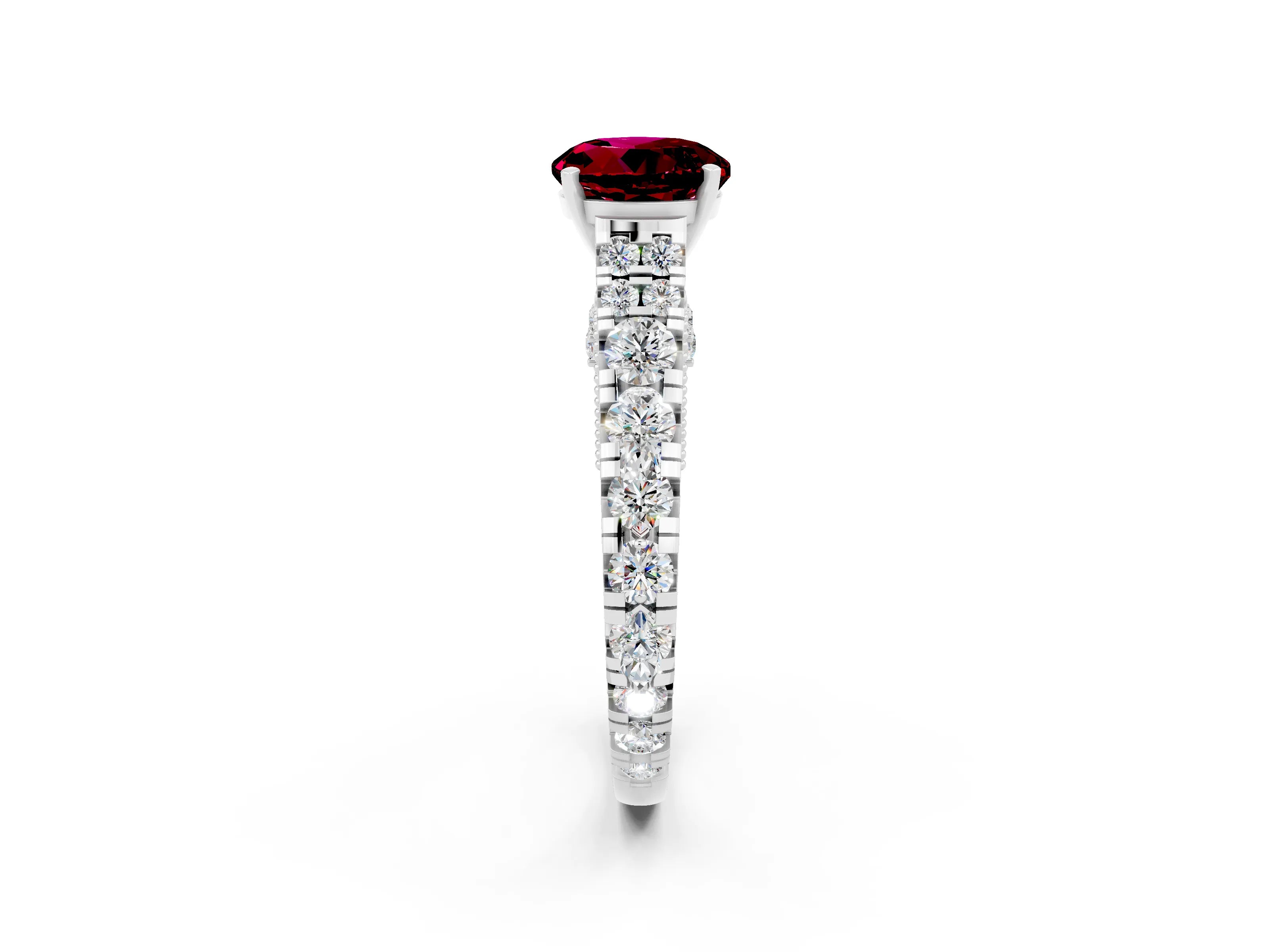 White gold Round Cut Garnet Classic Solitaire Ring with Pavé Band and Four-Prong Setting_2