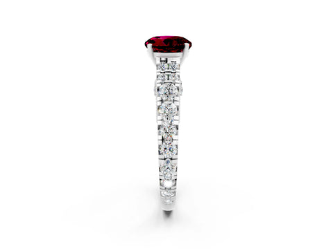 White gold Round Cut Garnet Classic Solitaire Ring with Pavé Band and Four-Prong Setting_2