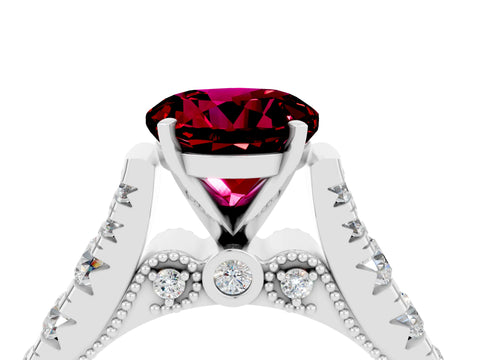 White gold Round Cut Garnet Classic Solitaire Ring with Pavé Band and Four-Prong Setting_4
