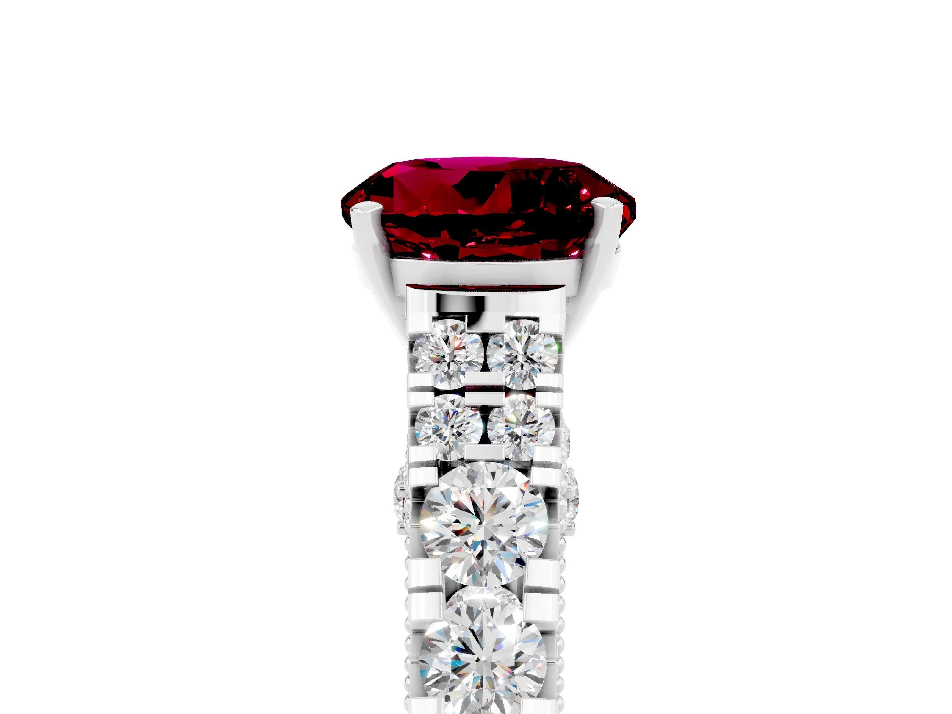 White gold Round Cut Garnet Classic Solitaire Ring with Pavé Band and Four-Prong Setting_5