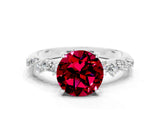 White gold Round Cut Garnet Cluster Side Stone Solitaire Ring with Prong Setting_24