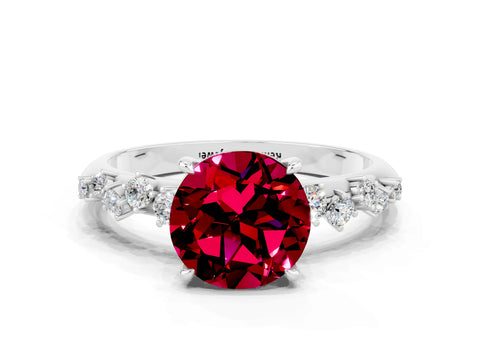 White gold Round Cut Garnet Cluster Side Stone Solitaire Ring with Prong Setting_24