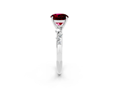 White gold Round Cut Garnet Cluster Side Stone Solitaire Ring with Prong Setting_26