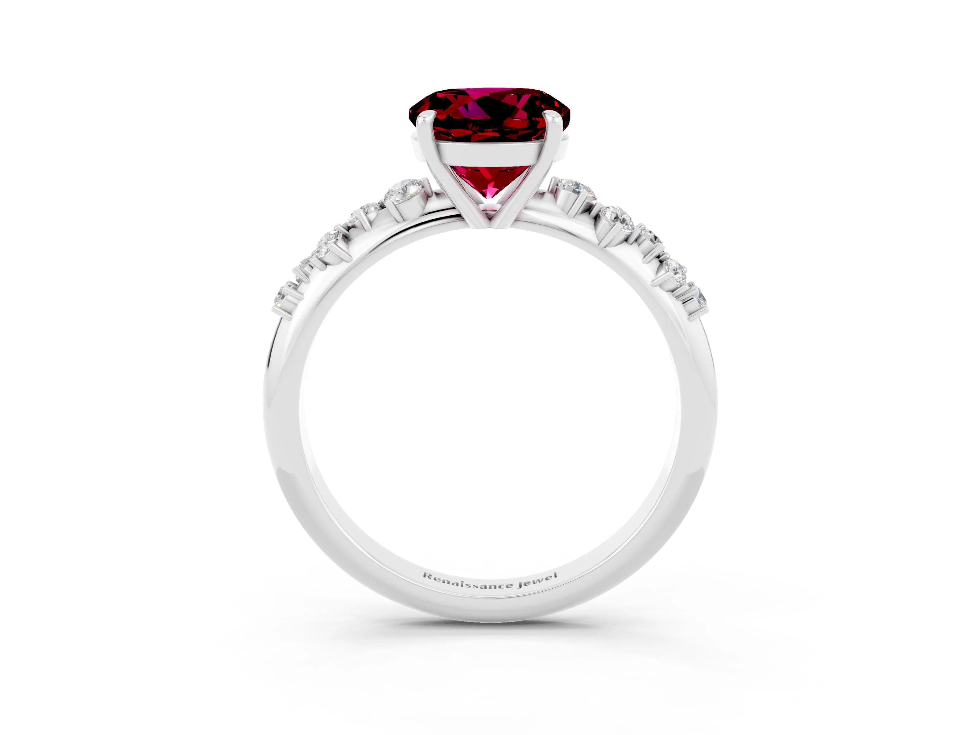 White gold Round Cut Garnet Cluster Side Stone Solitaire Ring with Prong Setting_27