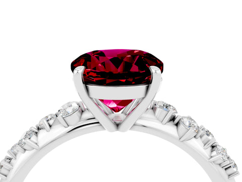 White gold Round Cut Garnet Cluster Side Stone Solitaire Ring with Prong Setting_28