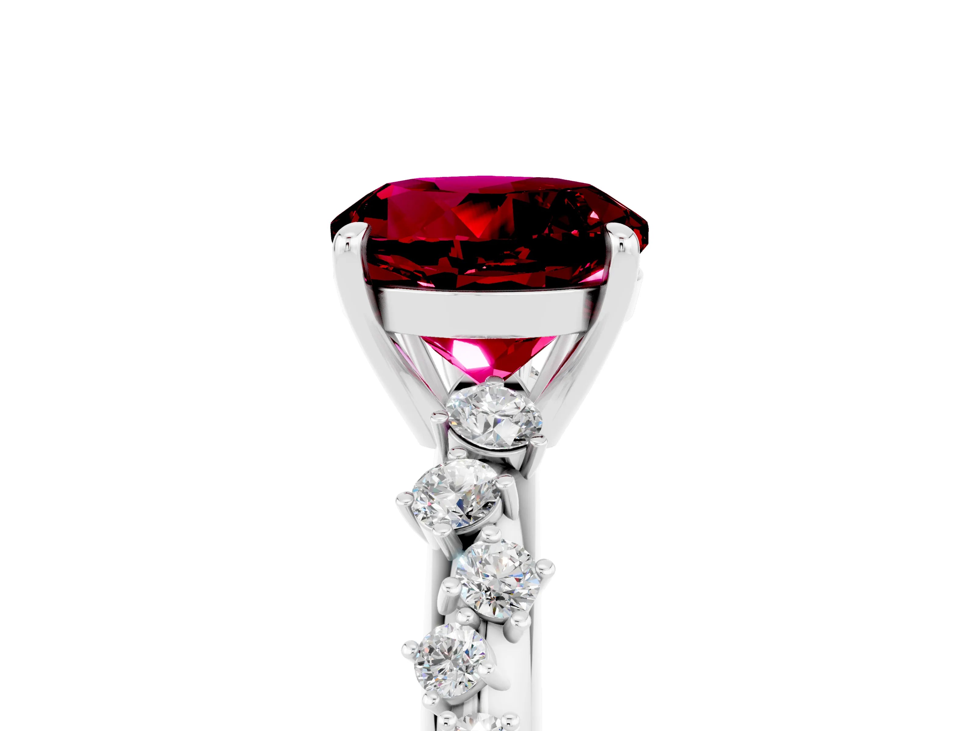 White gold Round Cut Garnet Cluster Side Stone Solitaire Ring with Prong Setting_29