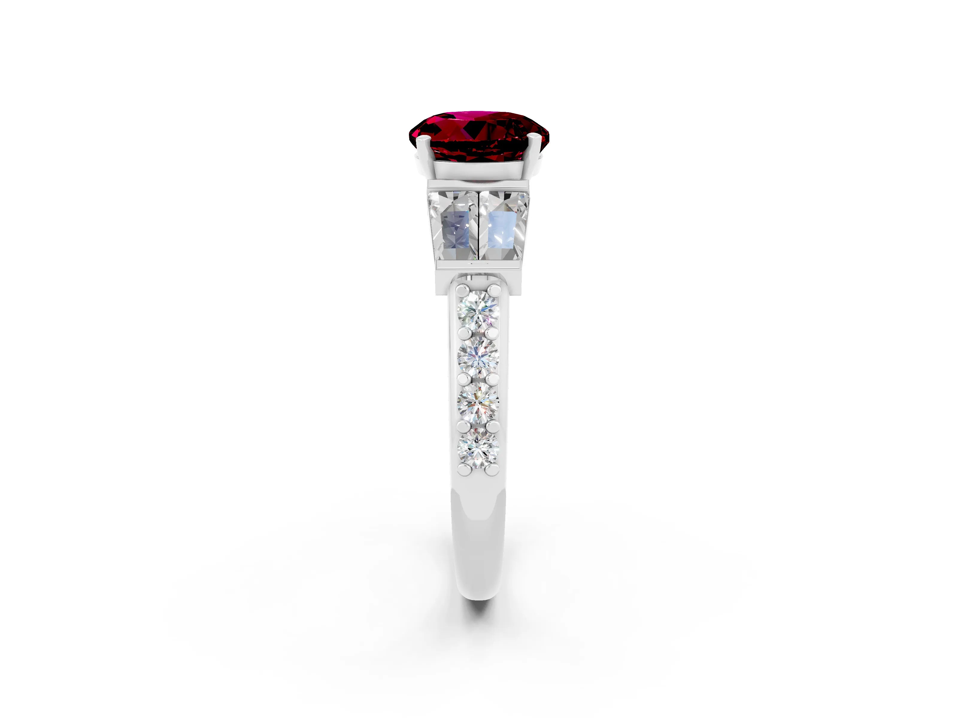 White gold Round Cut Garnet Engagement Ring with Baguette Side Stones and Channel Set Band_2