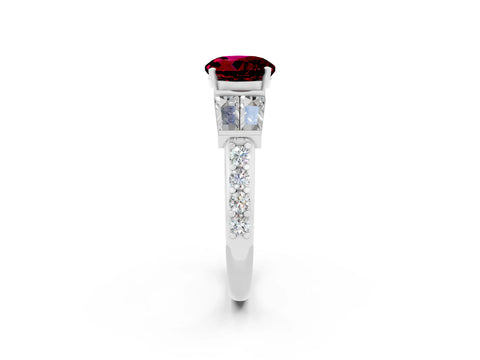 White gold Round Cut Garnet Engagement Ring with Baguette Side Stones and Channel Set Band_2