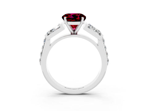 White gold Round Cut Garnet Engagement Ring with Baguette Side Stones and Channel Set Band_3
