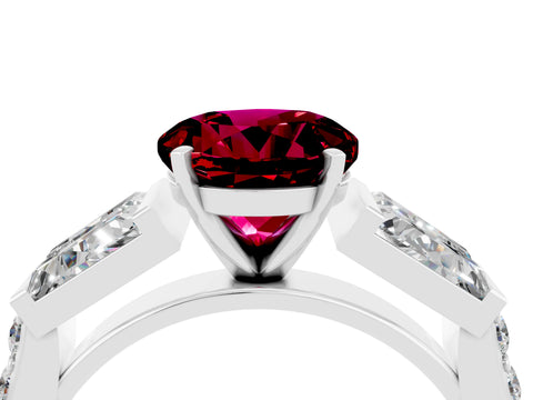 White gold Round Cut Garnet Engagement Ring with Baguette Side Stones and Channel Set Band_4
