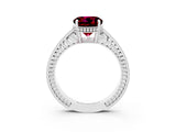 White gold Round Cut Garnet Engagement Ring with Milgrain Channel Set Band and Prong Setting_3