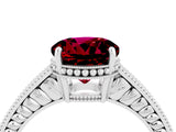 White gold Round Cut Garnet Engagement Ring with Milgrain Channel Set Band and Prong Setting_4