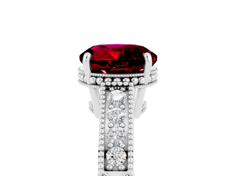 White gold Round Cut Garnet Engagement Ring with Milgrain Channel Set Band and Prong Setting_5