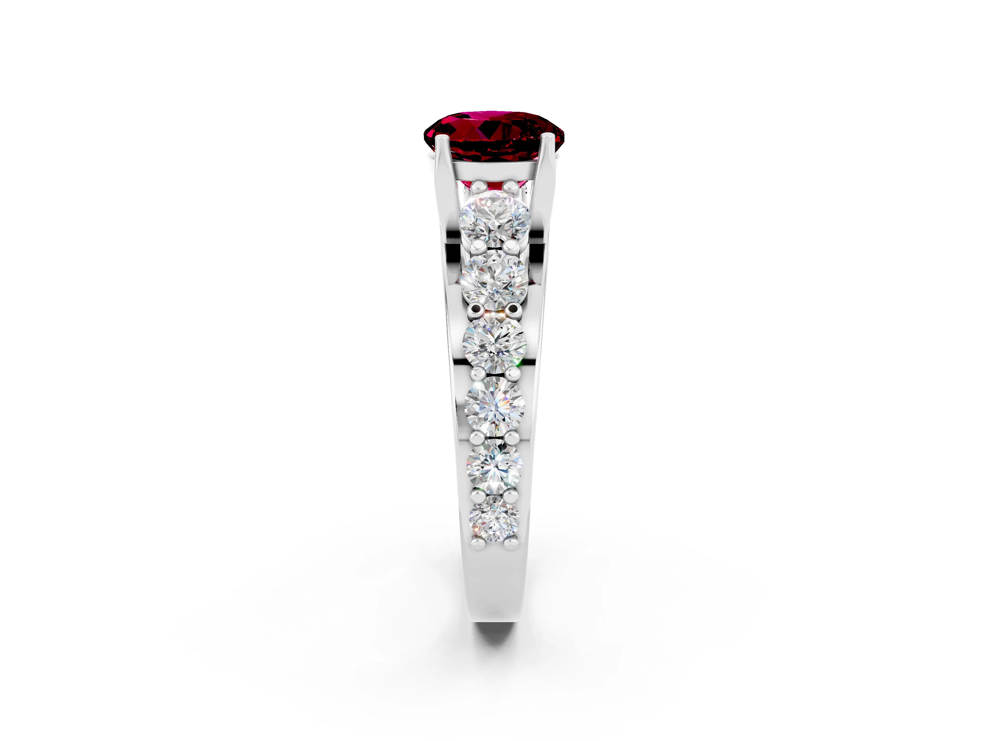 White gold Round Cut Garnet Engagement Ring with Pavé Band and Four-Prong Setting_2
