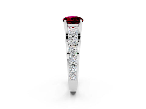 White gold Round Cut Garnet Engagement Ring with Pavé Band and Four-Prong Setting_2