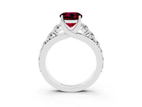 White gold Round Cut Garnet Engagement Ring with Pavé Band and Four-Prong Setting_3