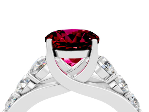White gold Round Cut Garnet Engagement Ring with Pavé Band and Four-Prong Setting_4