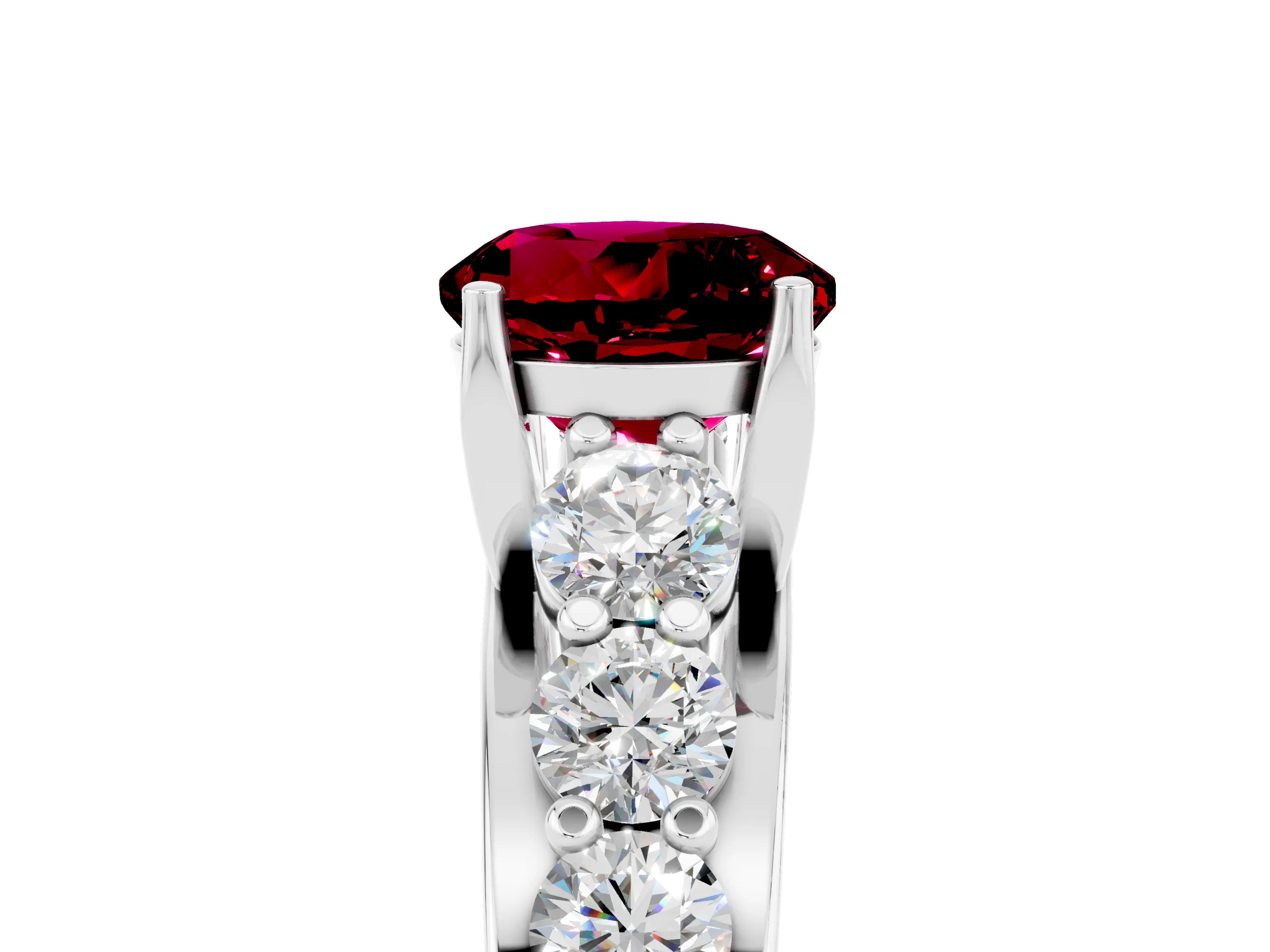 White gold Round Cut Garnet Engagement Ring with Pavé Band and Four-Prong Setting_5