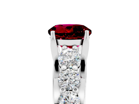 White gold Round Cut Garnet Engagement Ring with Pavé Band and Four-Prong Setting_5