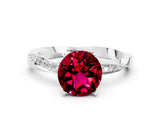White gold Round Cut Garnet Engagement Ring with Side Stone Accents and Four-Prong Setting_24