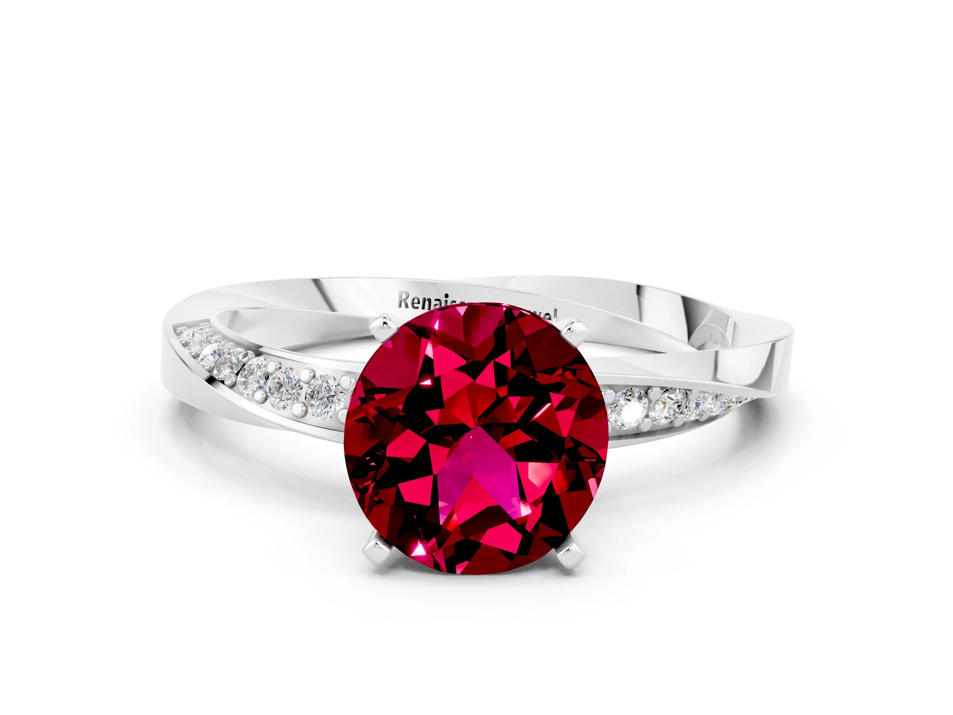 White gold Round Cut Garnet Engagement Ring with Side Stone Accents and Four-Prong Setting_27