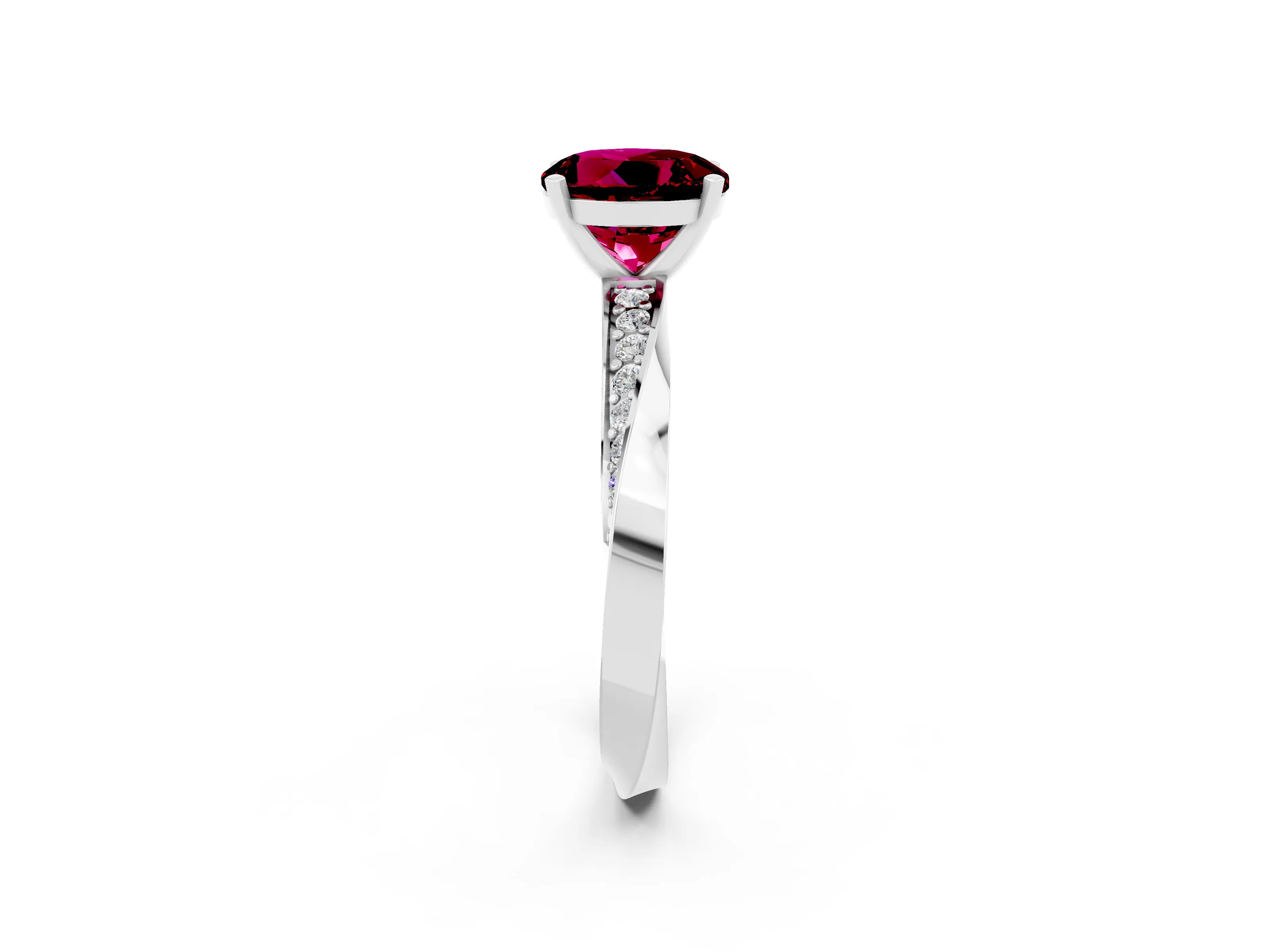 White gold Round Cut Garnet Engagement Ring with Side Stone Accents and Four-Prong Setting_29