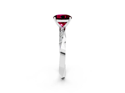 White gold Round Cut Garnet Engagement Ring with Side Stone Accents and Four-Prong Setting_29