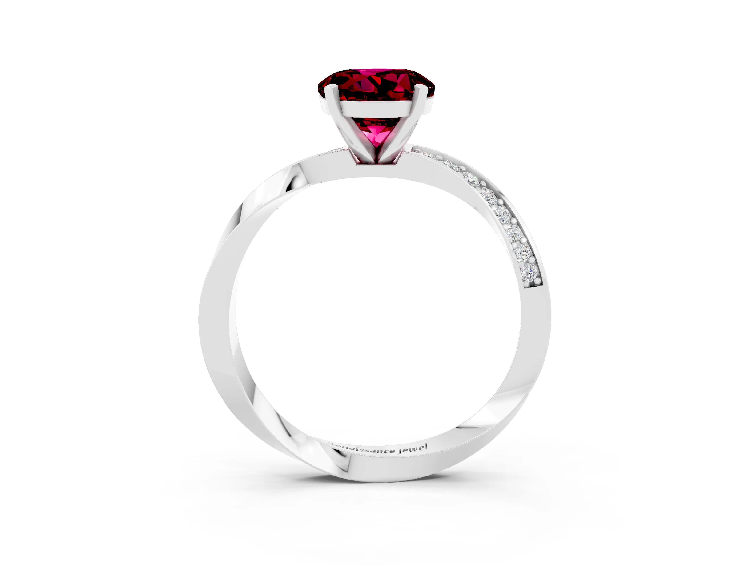 White gold Round Cut Garnet Engagement Ring with Side Stone Accents and Four-Prong Setting_30