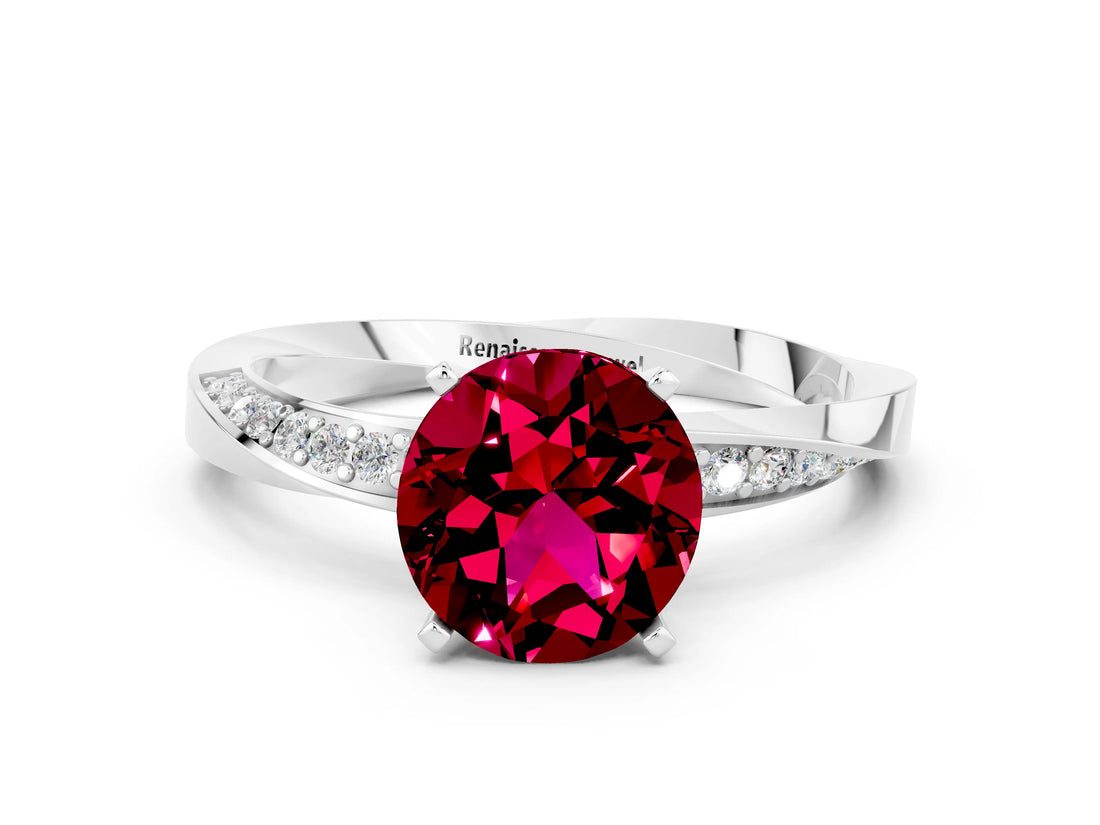 White gold Round Cut Garnet Engagement Ring with Side Stone Accents and Four-Prong Setting_72