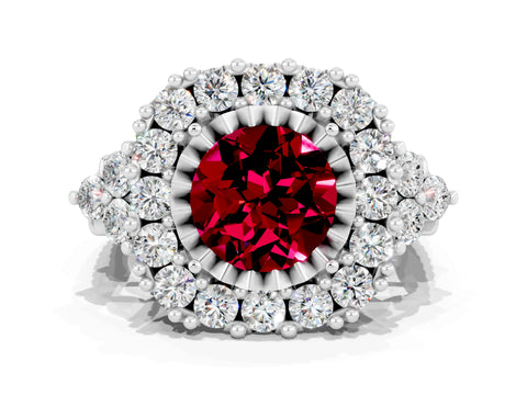 White gold Round Cut Garnet Halo Ring with Pavé Band and Four-Prong Setting_12