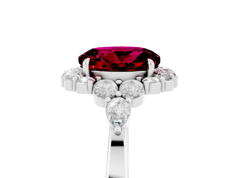White gold Round Cut Garnet Halo Ring with Pear Side Stones and Prong Setting_29