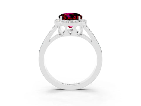 White gold Round Cut Garnet Halo Ring with Split Shank U-Prong Band and Four-Prong Setting_3