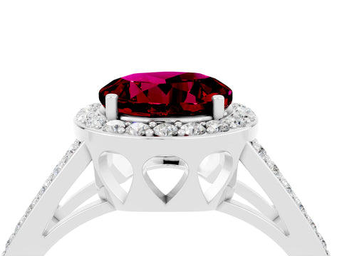 White gold Round Cut Garnet Halo Ring with Split Shank U-Prong Band and Four-Prong Setting_4