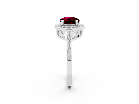 White gold Round Cut Garnet Halo Ring with Split Shank and Four-Prong Setting_2