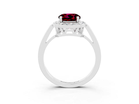 White gold Round Cut Garnet Halo Ring with Split Shank and Four-Prong Setting_3