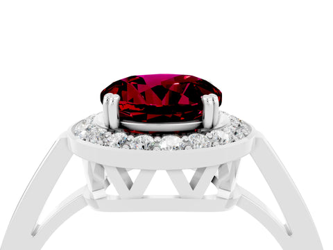 White gold Round Cut Garnet Halo Ring with Split Shank and Four-Prong Setting_4