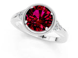 White gold Round Cut Garnet Halo Ring with Tapered Band and Four-Prong Setting_1