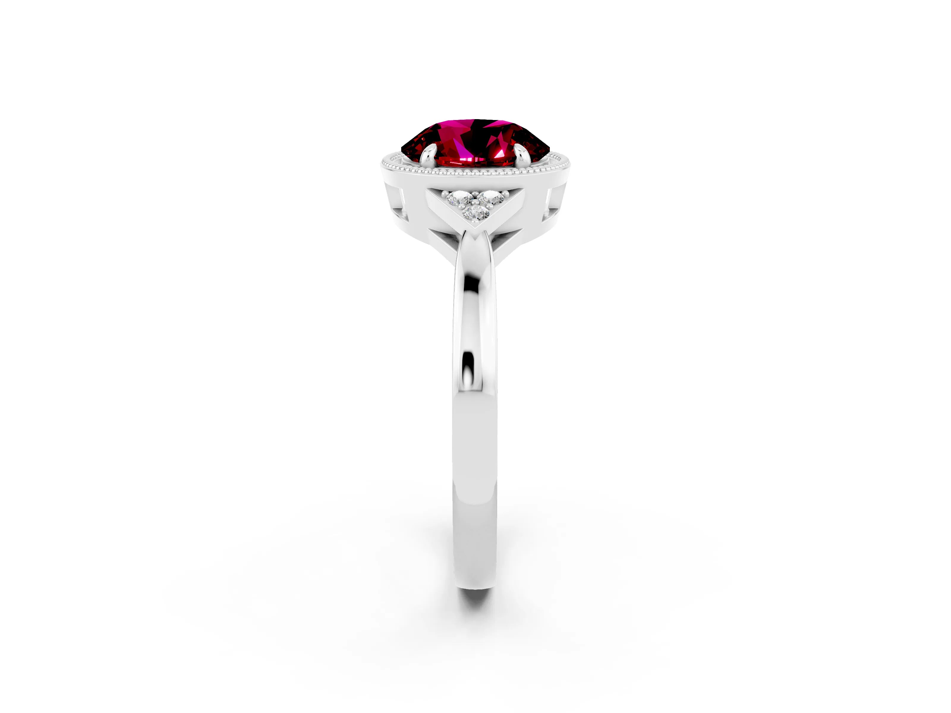 White gold Round Cut Garnet Halo Ring with Tapered Band and Four-Prong Setting_2
