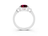 White gold Round Cut Garnet Halo Ring with Tapered Band and Four-Prong Setting_3