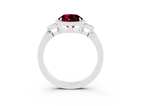 White gold Round Cut Garnet Halo Ring with Tapered Band and Four-Prong Setting_3